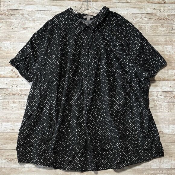 Woman Within Button Up Black Polka Dot Shirt Womens 5X Short Sleeve Collared - Picture 1 of 10